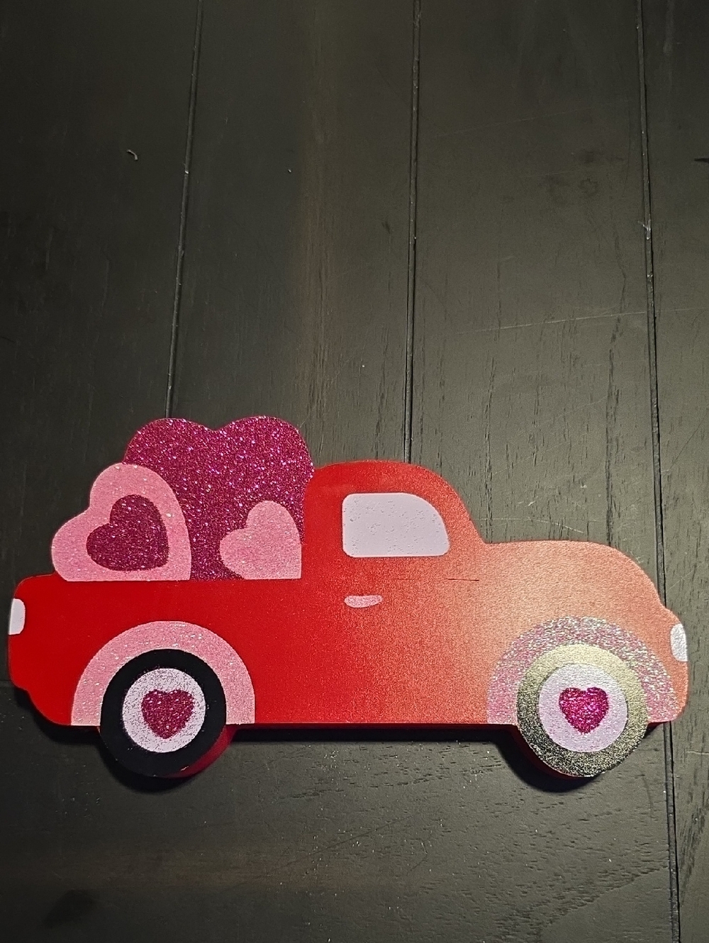 Red and Pink Heart Truck Wood Decor Valentine's Day